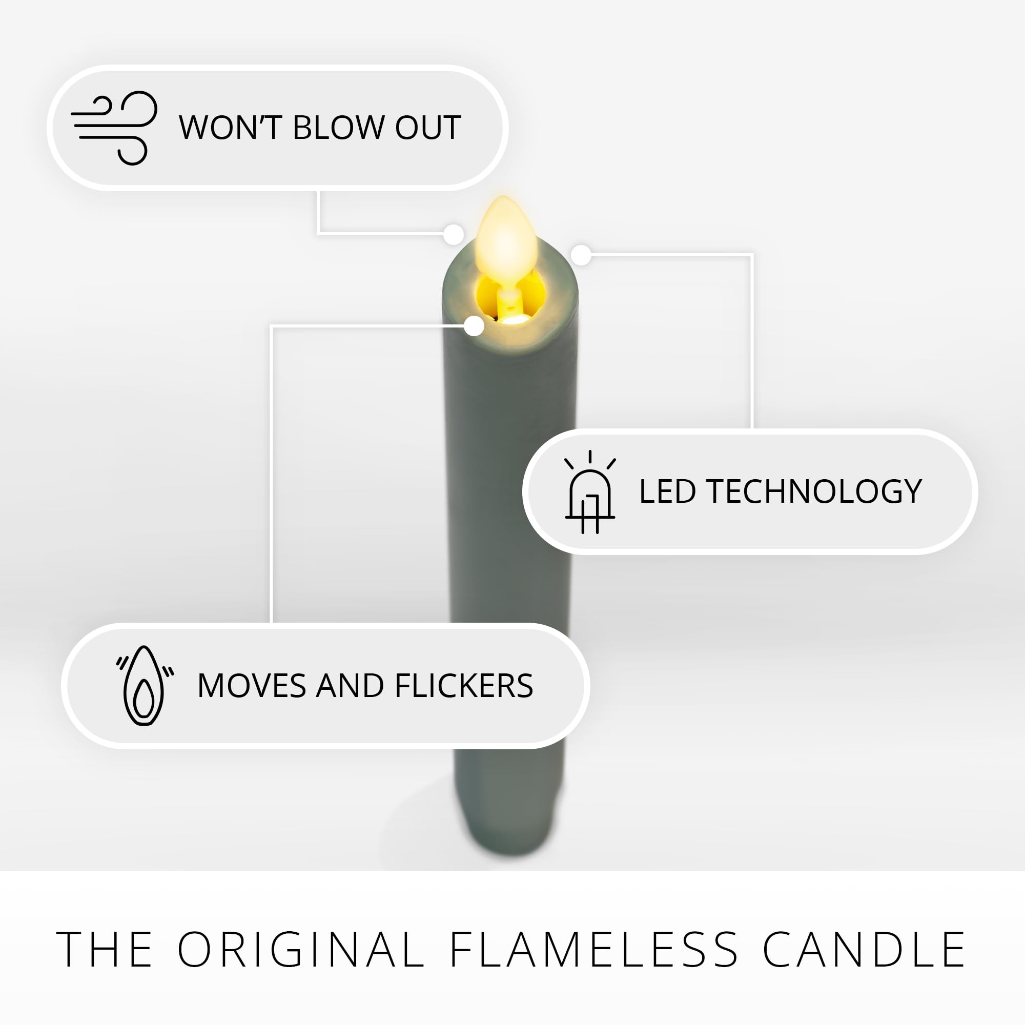 Luminara flameless LED taper in iceberg green offers worry-free ambience