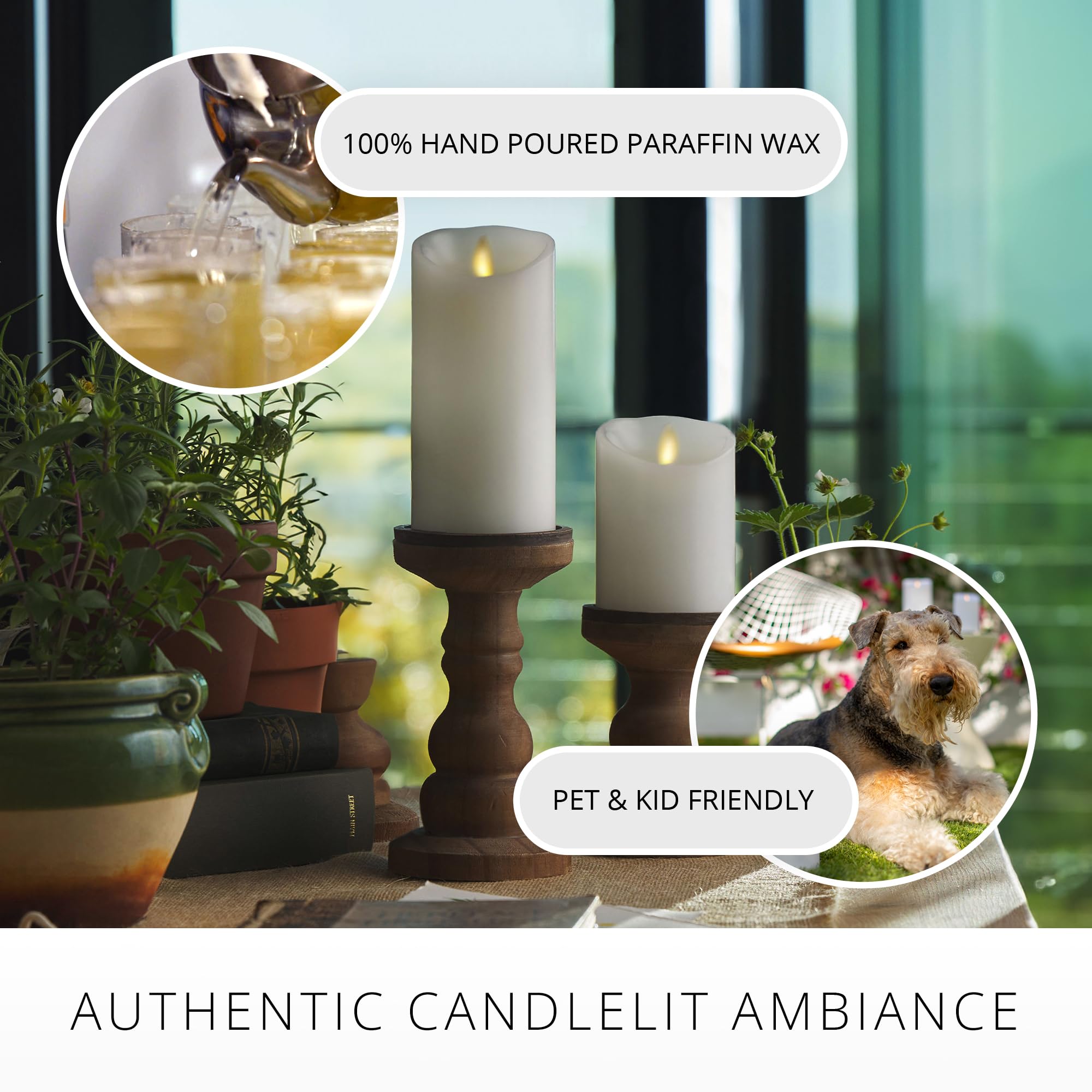 Luminara flameless pillar candle indoor-outdoor decor for versatile year-round ambience.
