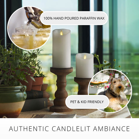 Luminara flameless pillar candle indoor-outdoor decor for versatile year-round ambience.