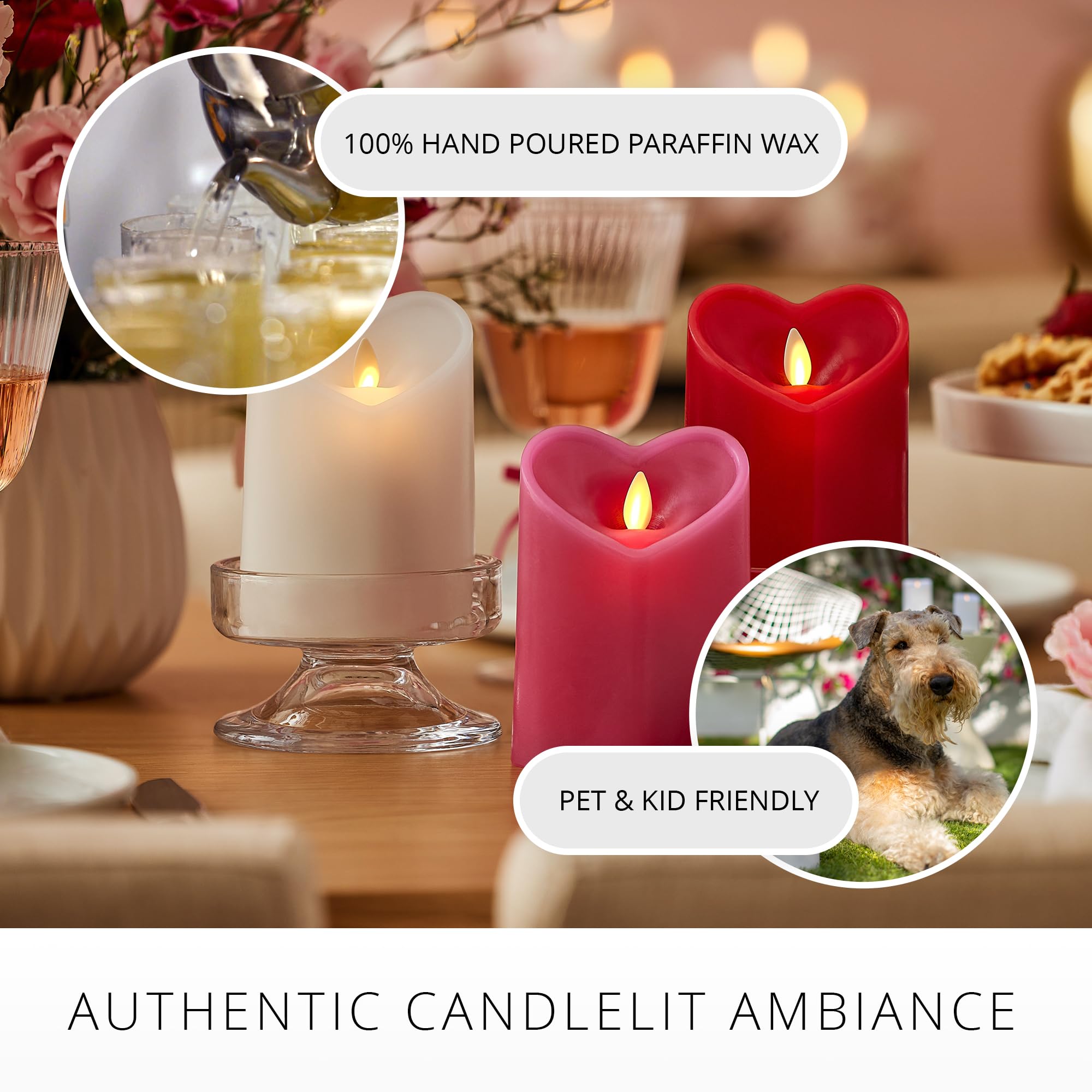 Luminara hand-poured-wax-interior candle provides durable construction and safe LED flame.