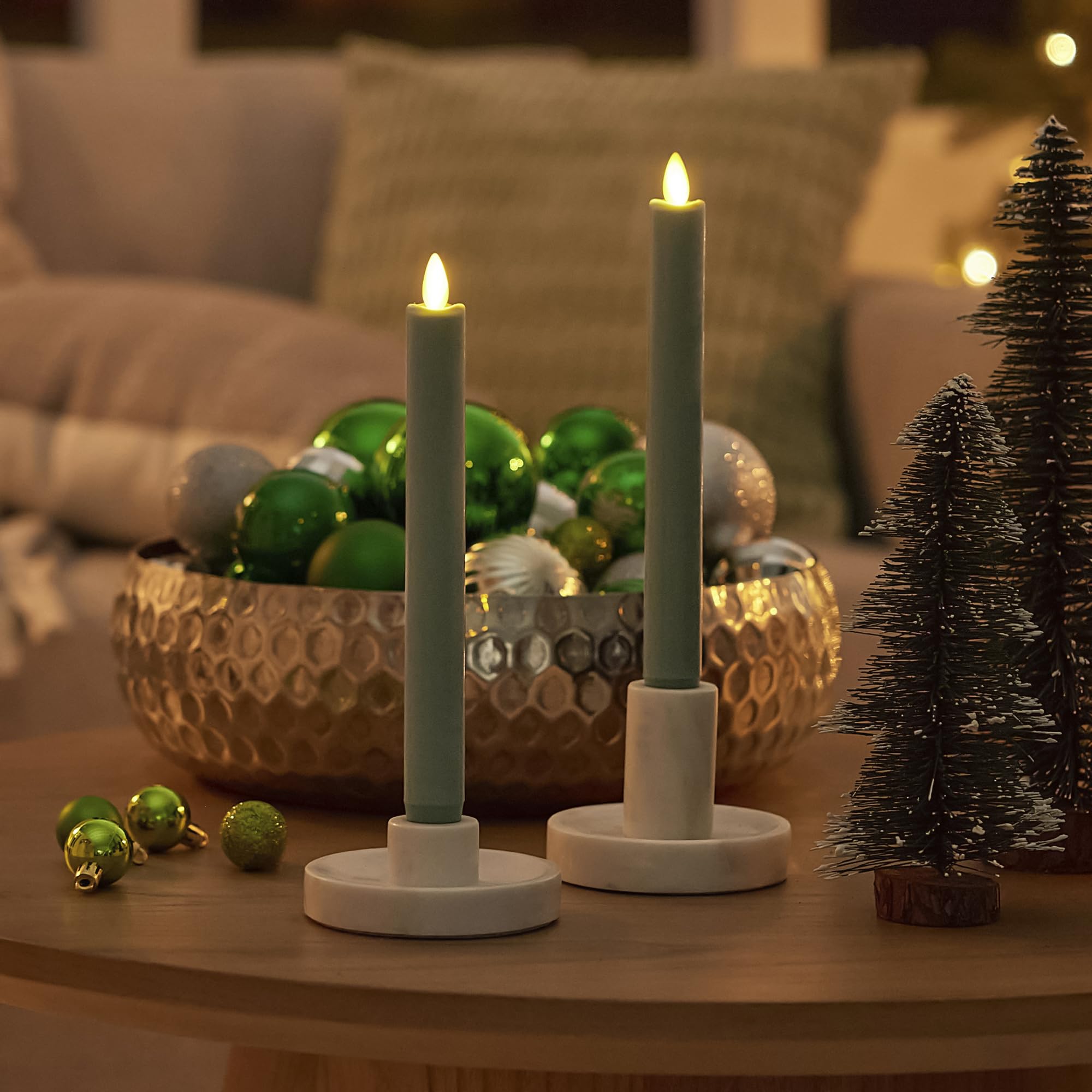 Luminara iceberg green taper flame highlights cozy decor without open flame