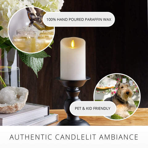 Luminara indoor safe, soot free design suits families with kids and pets.