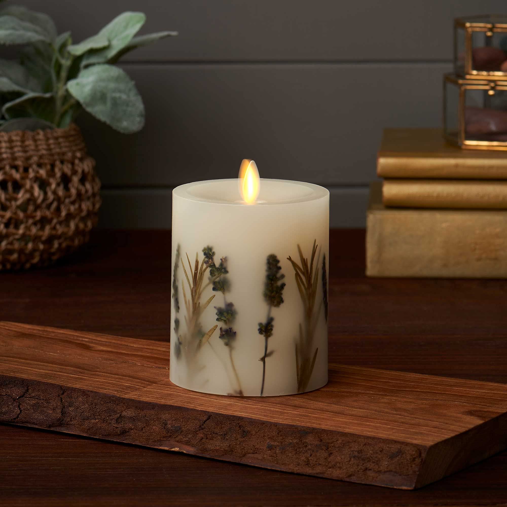 Luminara lavender-rosemary candle adds Provençal charm to interior decor.