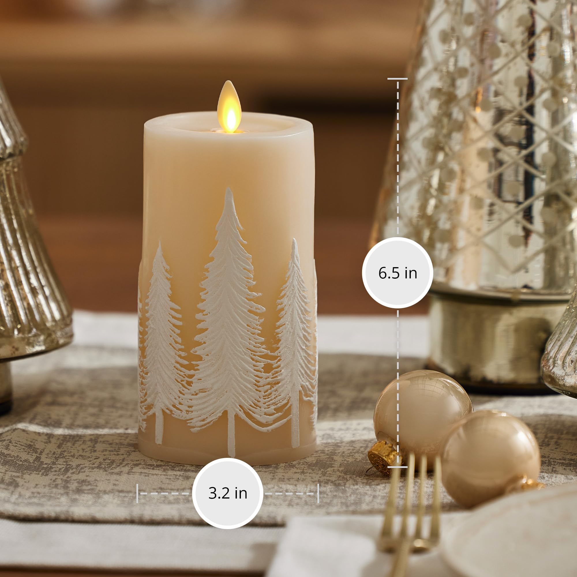 Luminara ornate tree relief decor candle adds subtle luxury