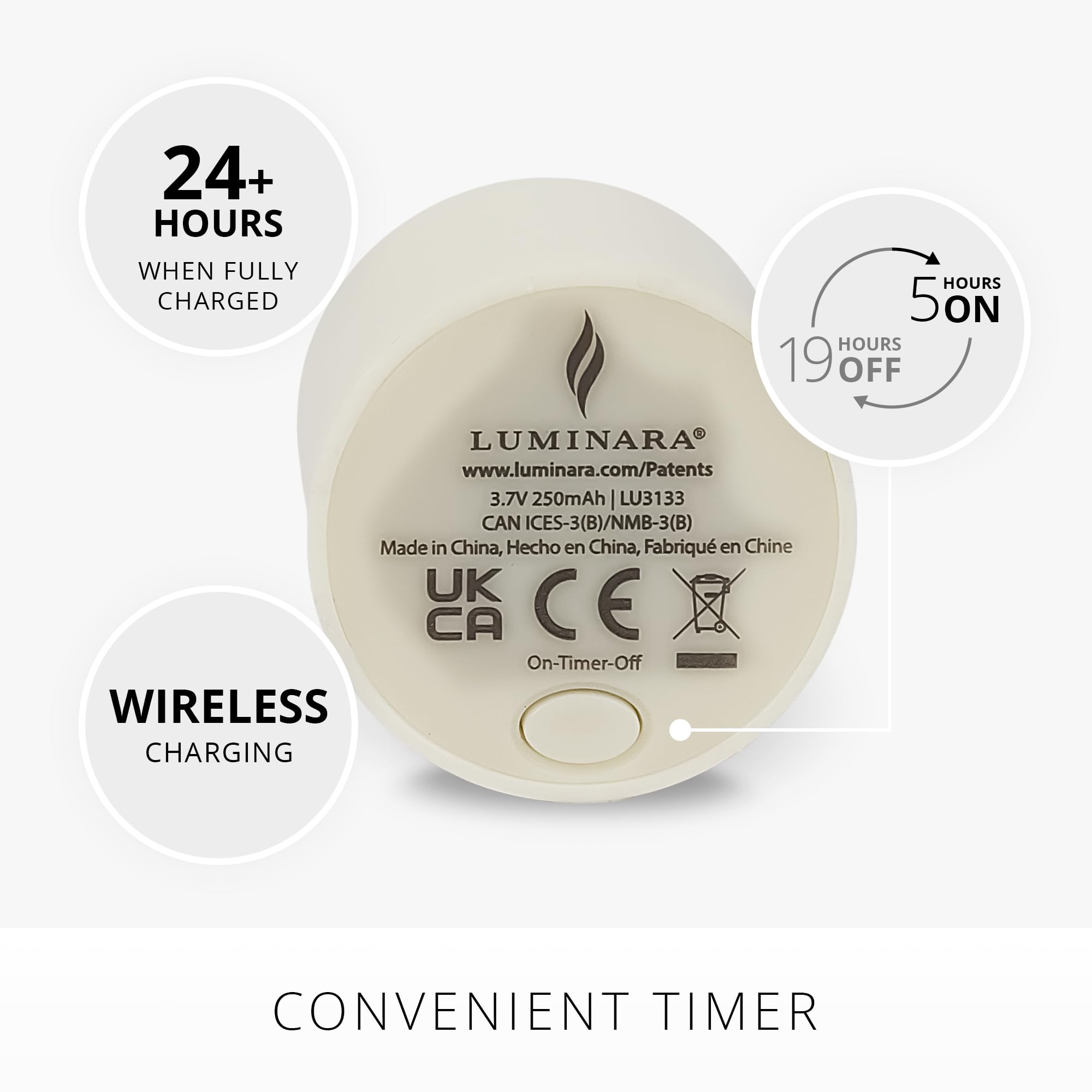 Luminara pearl ivory base adds elegant décor to shelves.