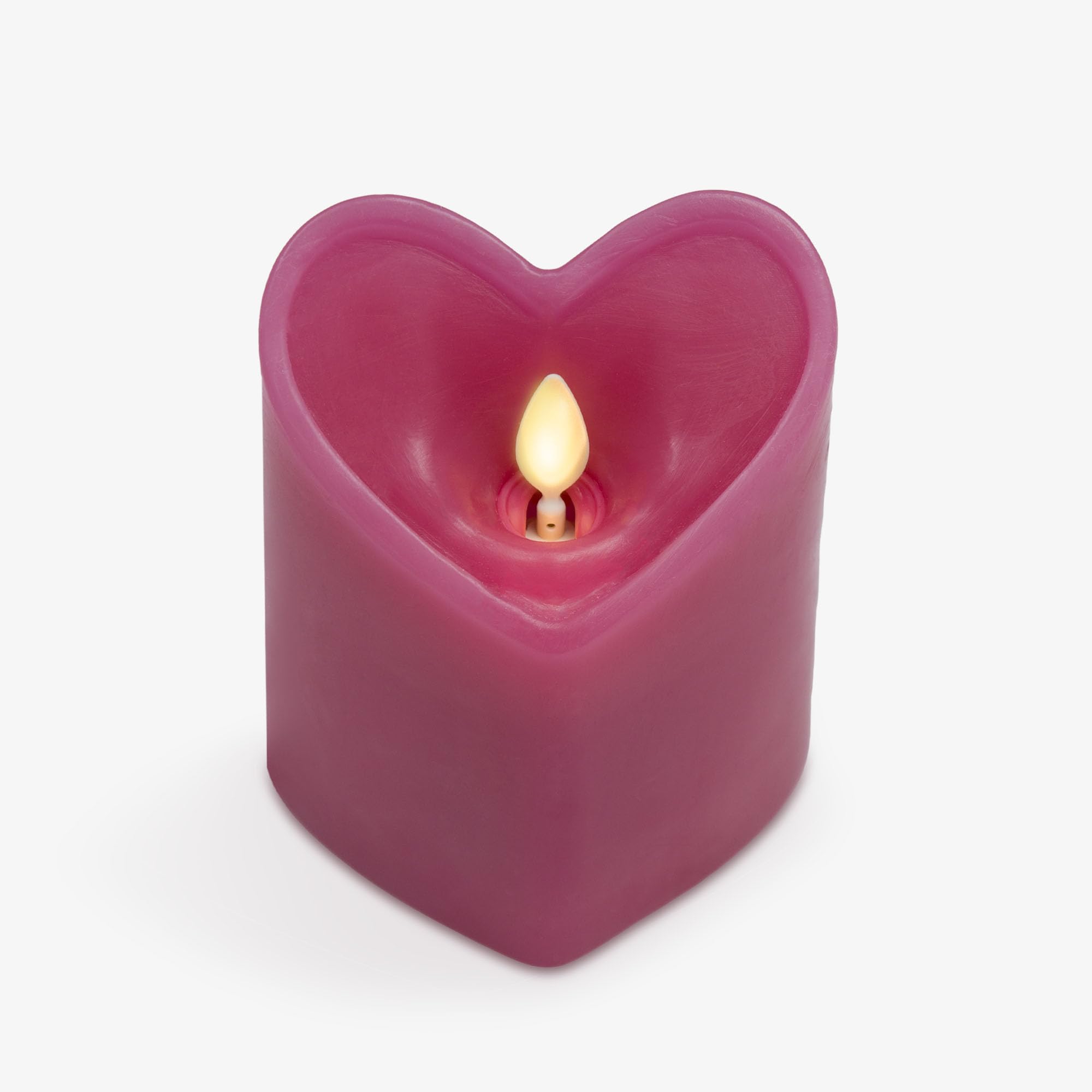 Luminara Raspberry Sorbet heart shaped pillar candle front view for romantic ambiance