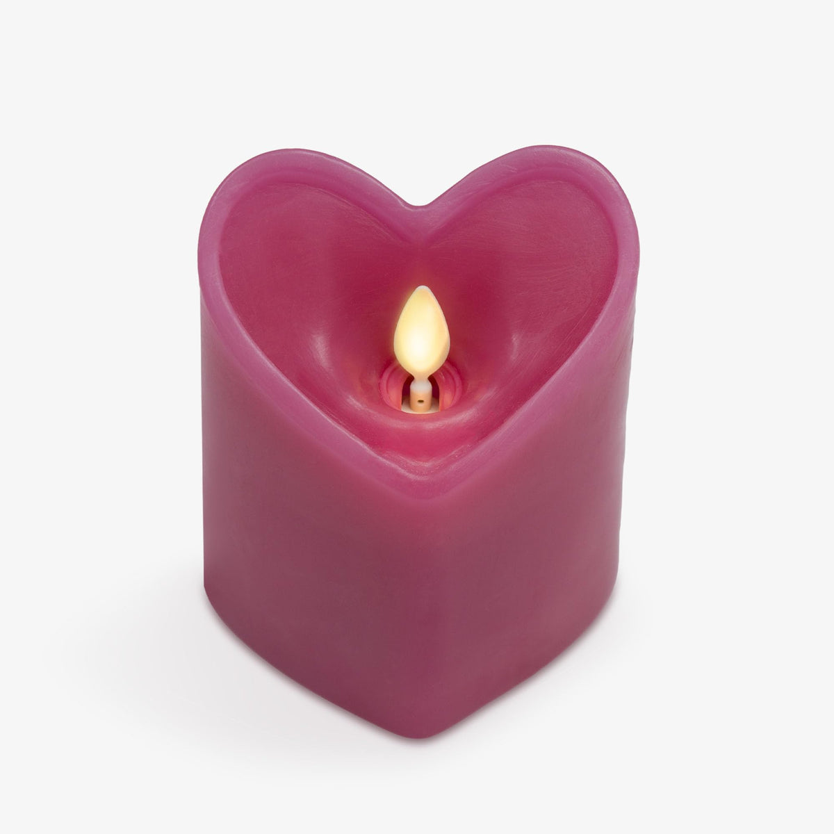 Luminara Raspberry Sorbet heart shaped pillar candle front view for romantic ambiance