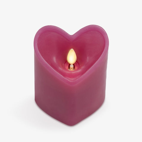 Luminara Raspberry Sorbet heart shaped pillar candle front view for romantic ambiance