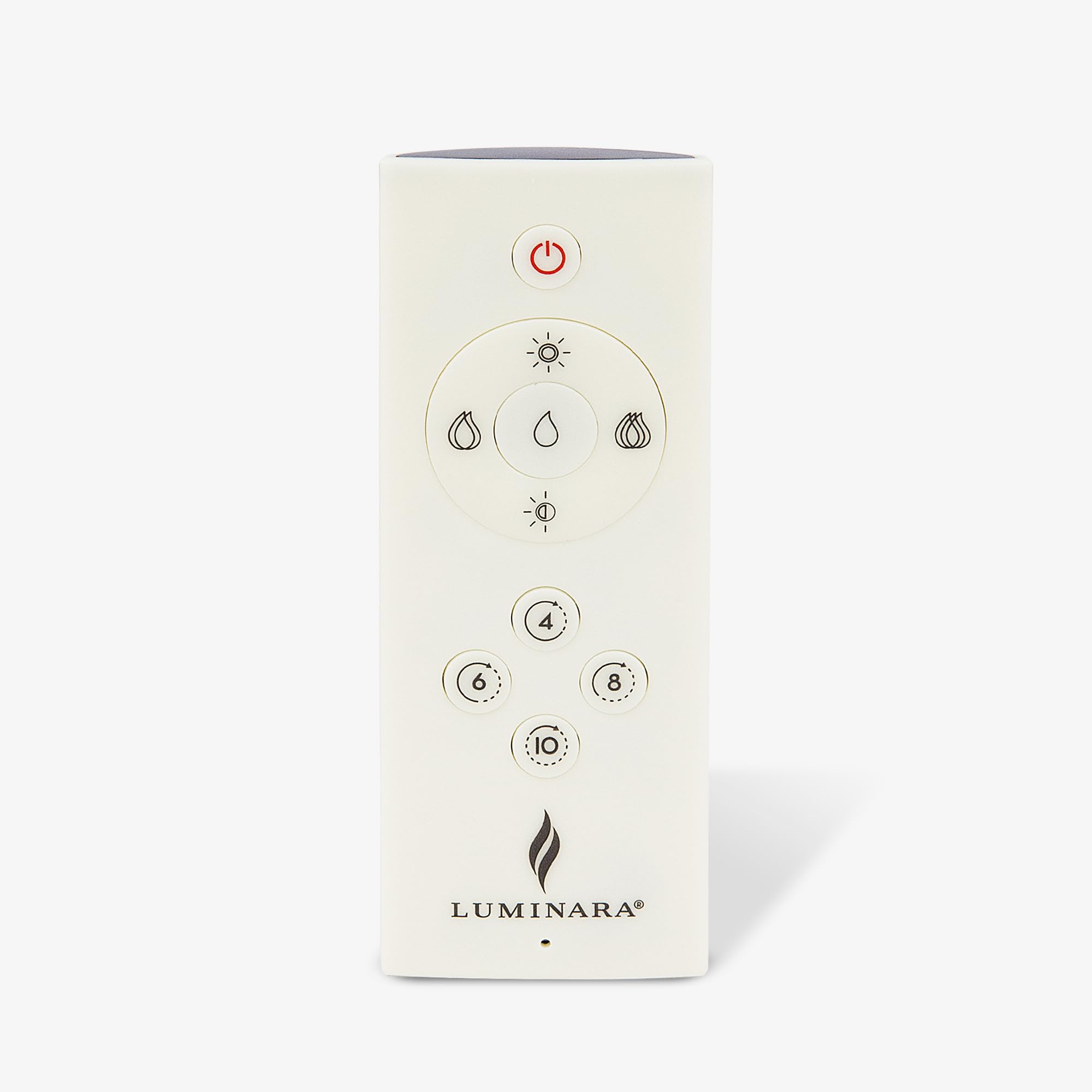 Luminara rechargeable remote with 25-foot range for easy flameless candle control.