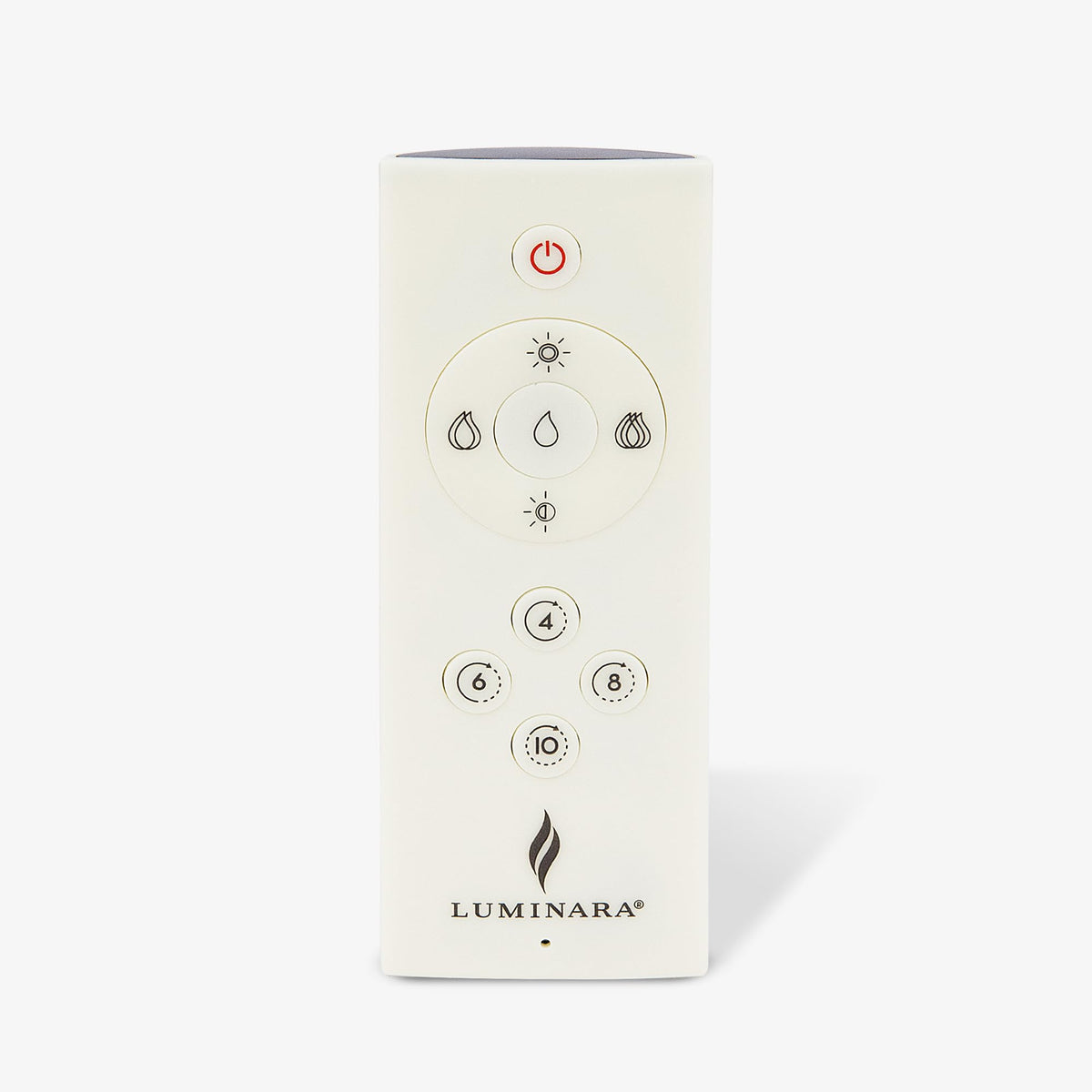 Luminara rechargeable remote with 25-foot range for easy flameless candle control.