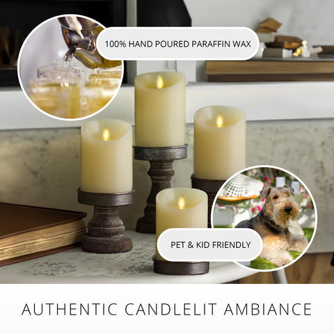 Luminara remote-control-compatible pillars offer convenient operation (remote sold separately).