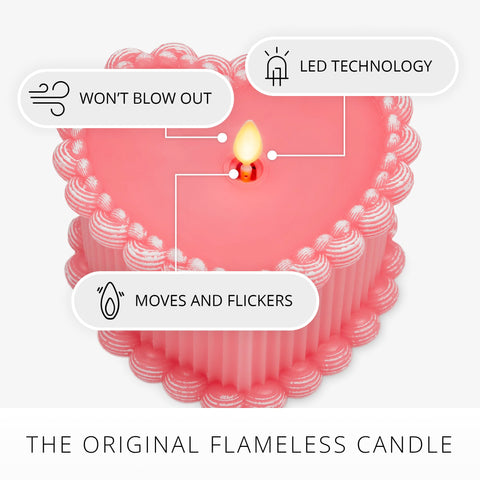 Luminara pink heart candle with remote-ready design enables convenient control.