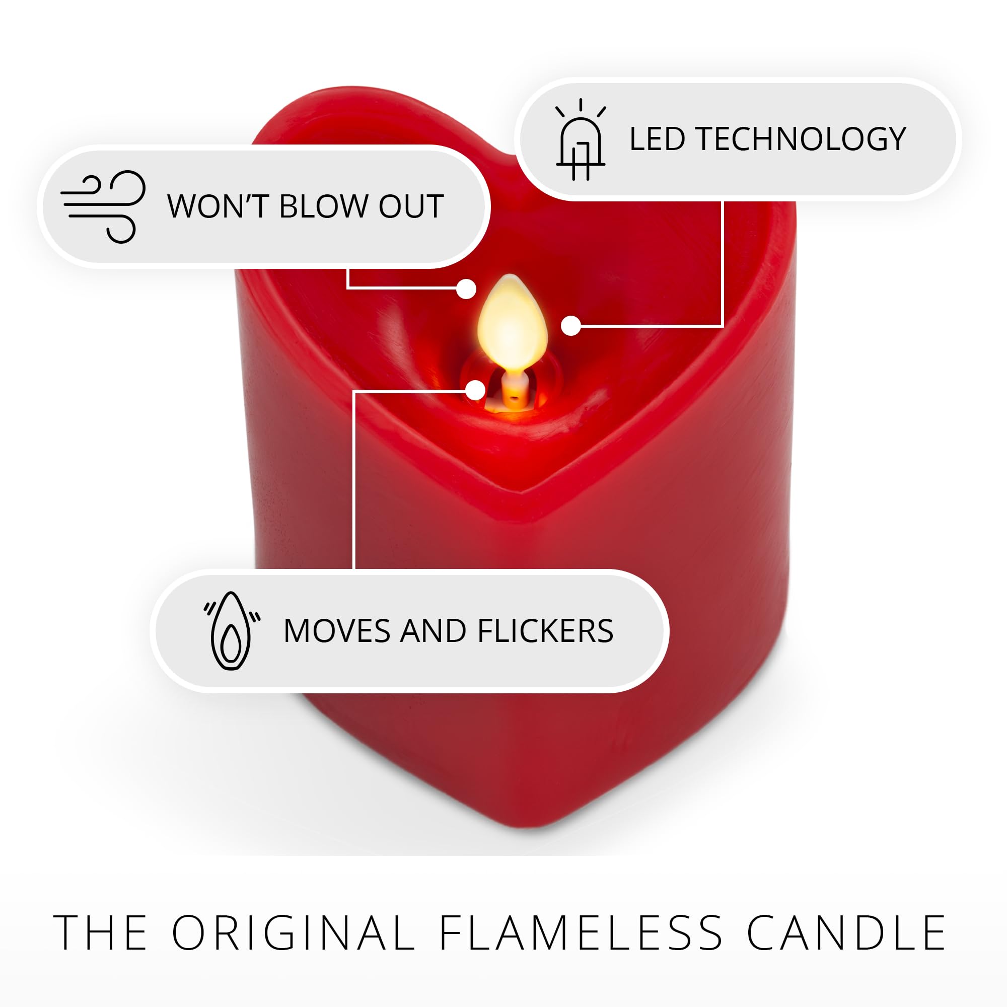 Luminara remote-ready-heart-candle offers convenient control for centerpiece setups.