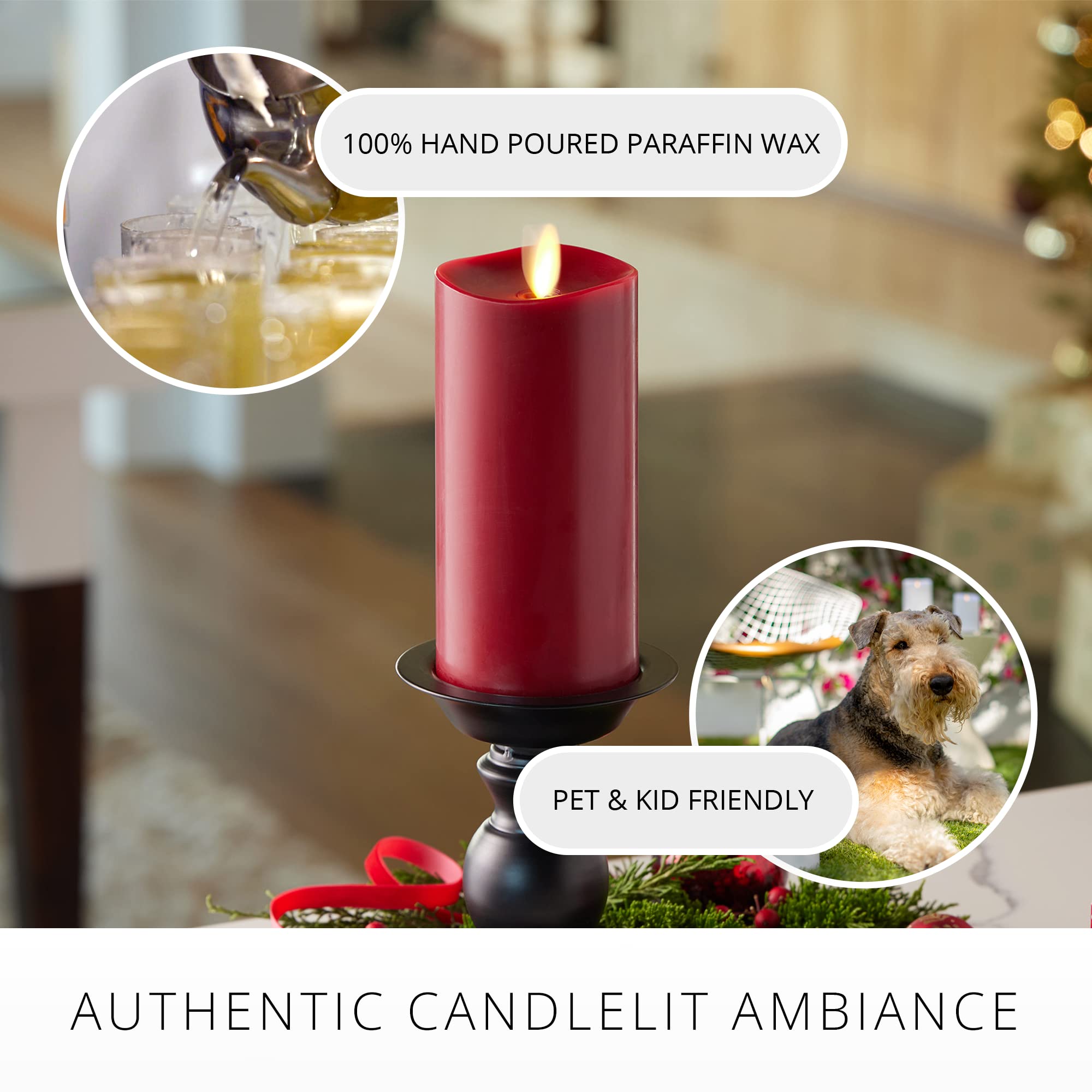 Safe for kids and pets burgundy Luminara candle during gatherings