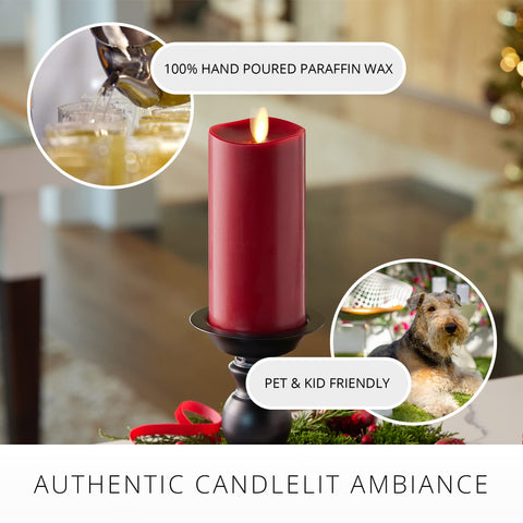 Safe for kids and pets burgundy Luminara candle during gatherings