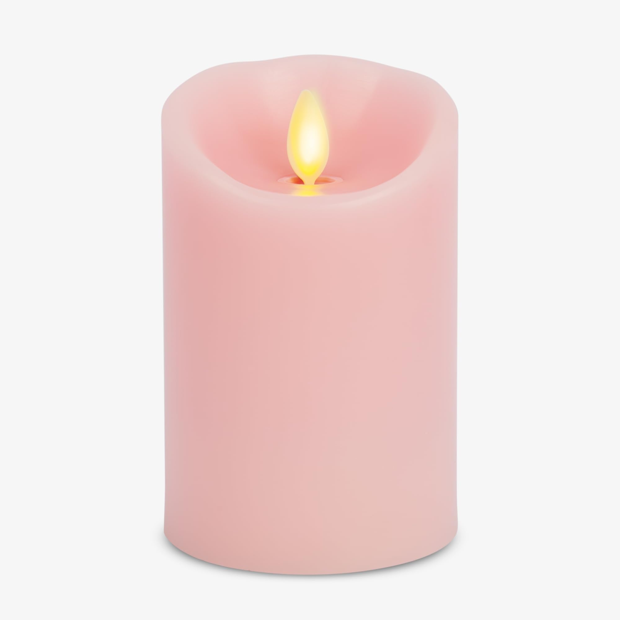 Luminara Saga Rose flameless pillar candle front view with moving flame.