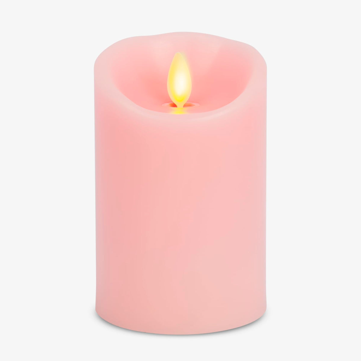 Luminara Saga Rose flameless pillar candle front view with moving flame.