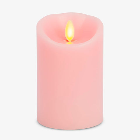 Luminara Saga Rose flameless pillar candle front view with moving flame.