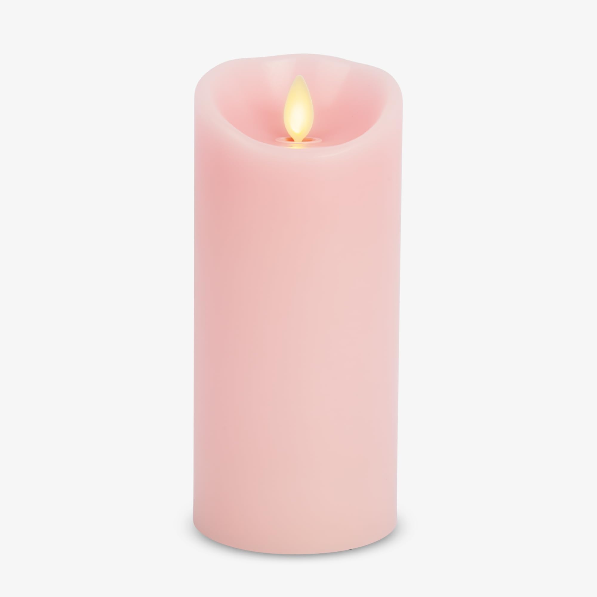Luminara Saga Rose pillar candle with moving flame for cozy indoor ambiance.