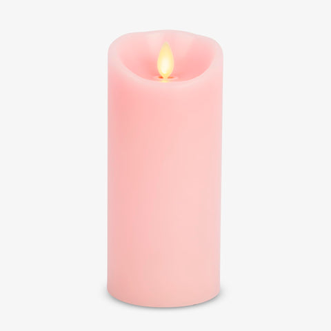 Luminara Saga Rose pillar candle with moving flame for cozy indoor ambiance.