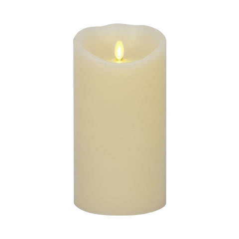 Luminara scalloped-edge candle ivory 4x7 with moving flame for warm ambience.