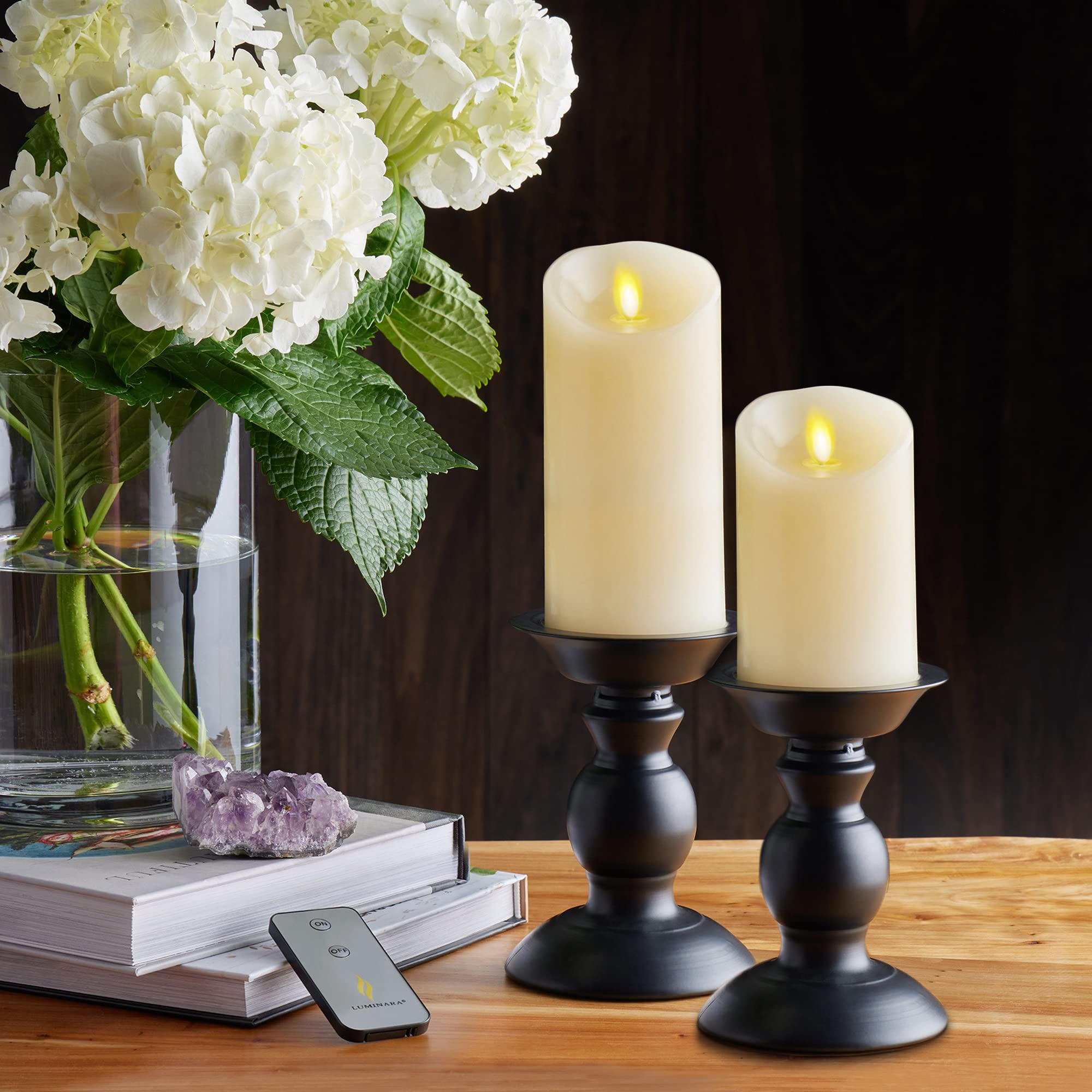 Luminara ivory 4x5 inch pillar silhouette and scale.