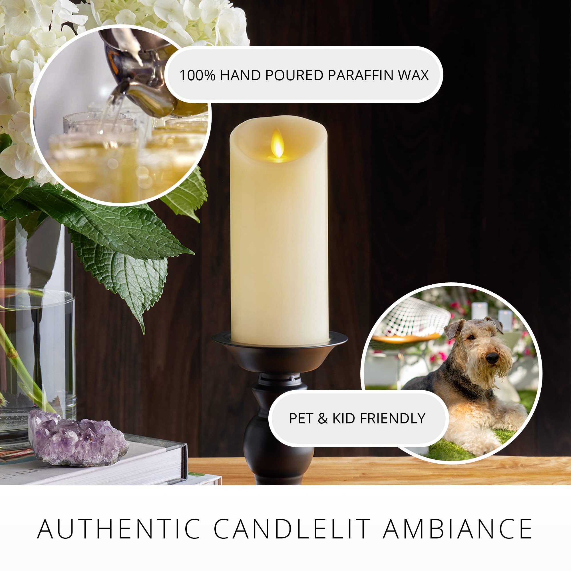 Luminara ivory close-up reveals wax texture and realistic flicker.