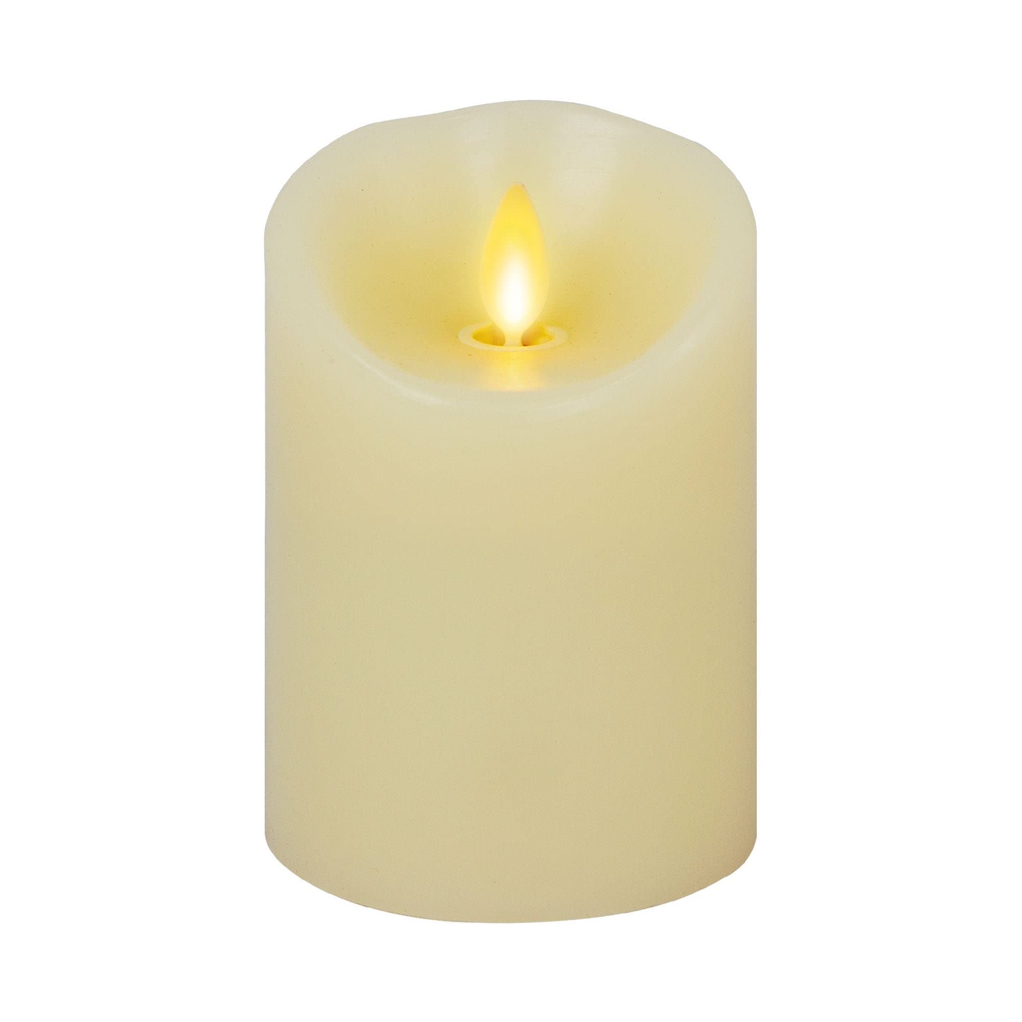 Luminara ivory scalloped-edge flameless candle packaging shows safe decorative lighting.
