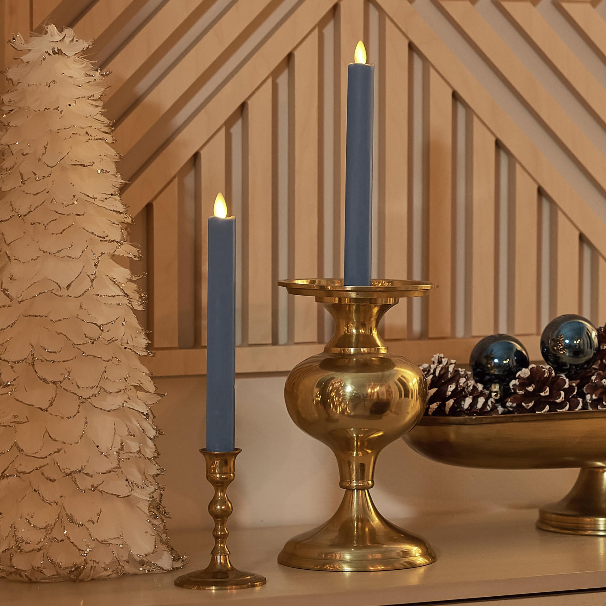 Luminara Spring Lake taper candles angled on display