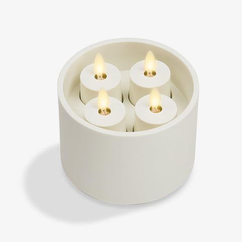 Luminara tealight with moving flame showcases lifelike glow for ambient lighting.