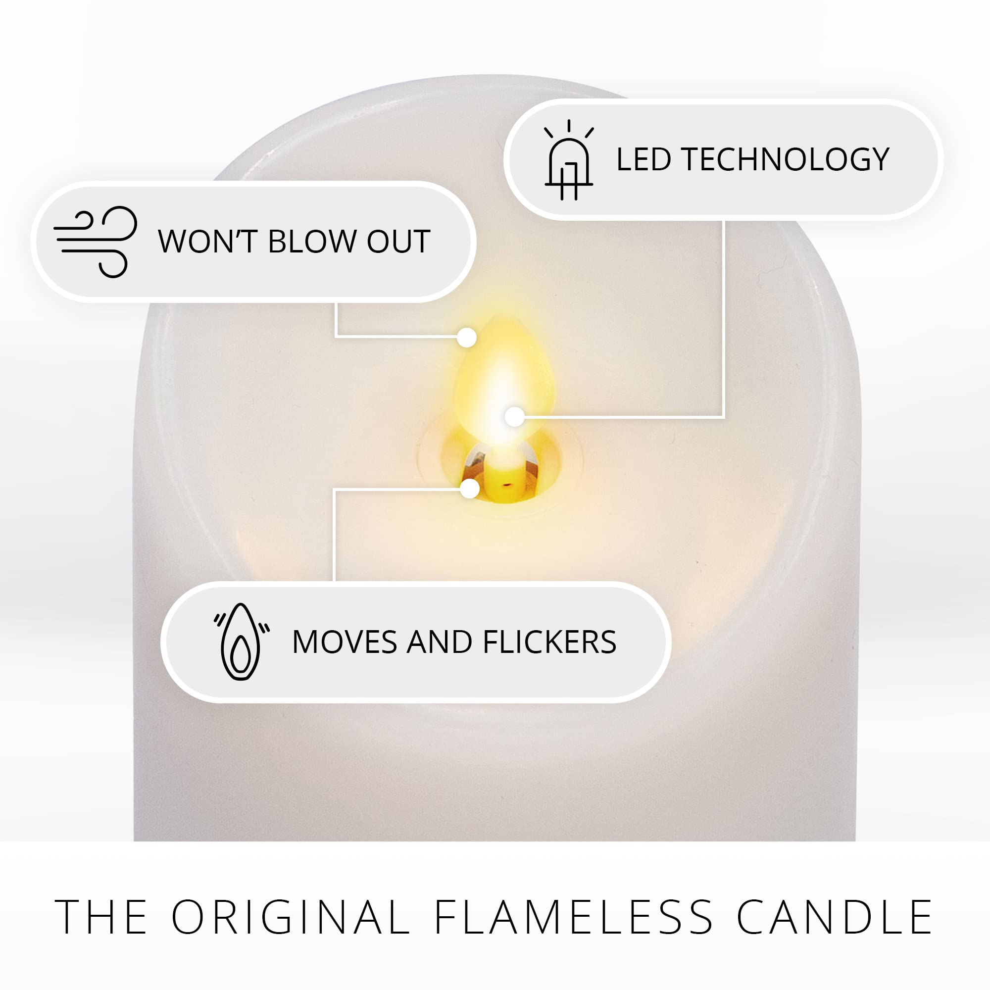 Luminara timer function offers easy five hour on and nineteen hour off scheduling.