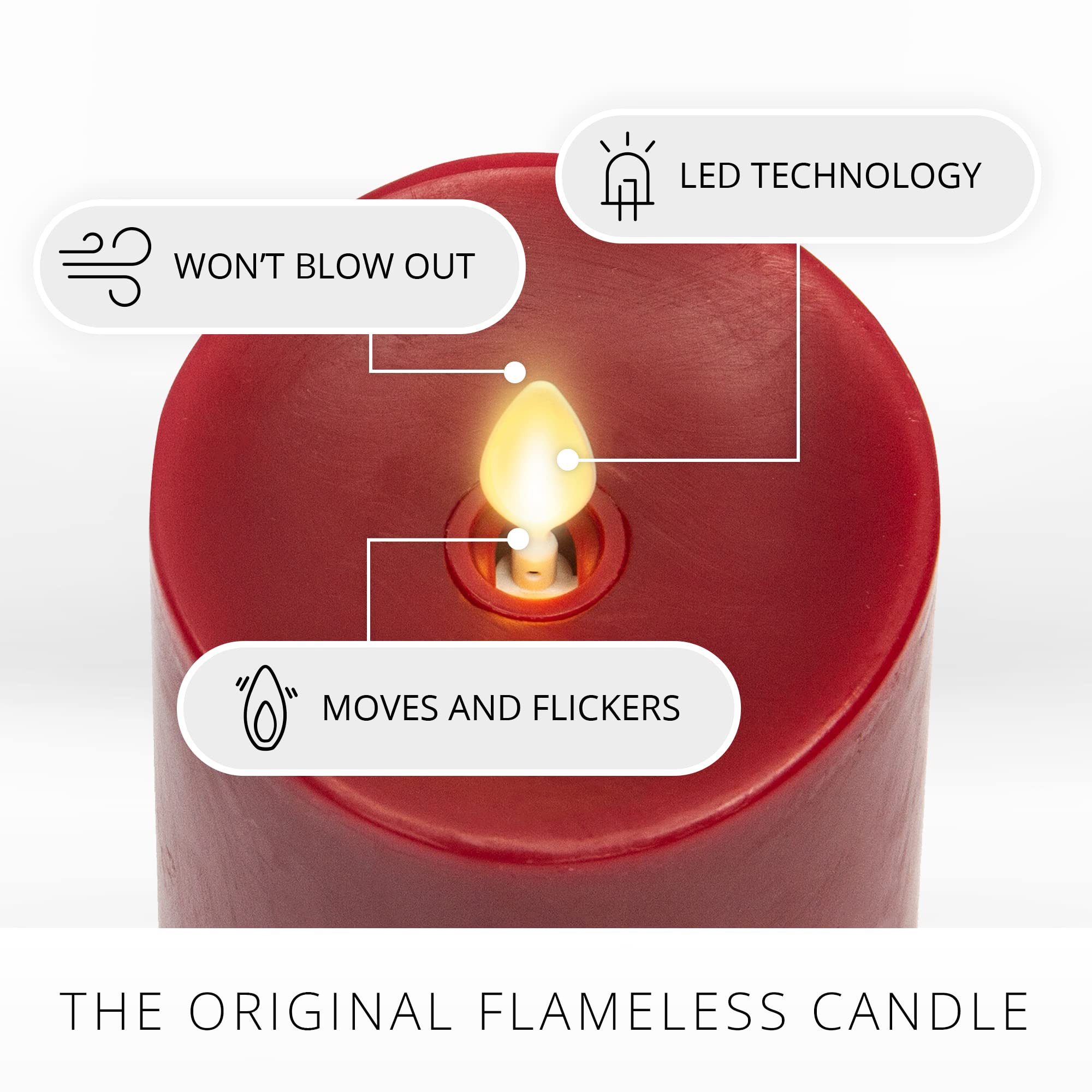 Luminara timer-enabled burgundy candle set for scheduling