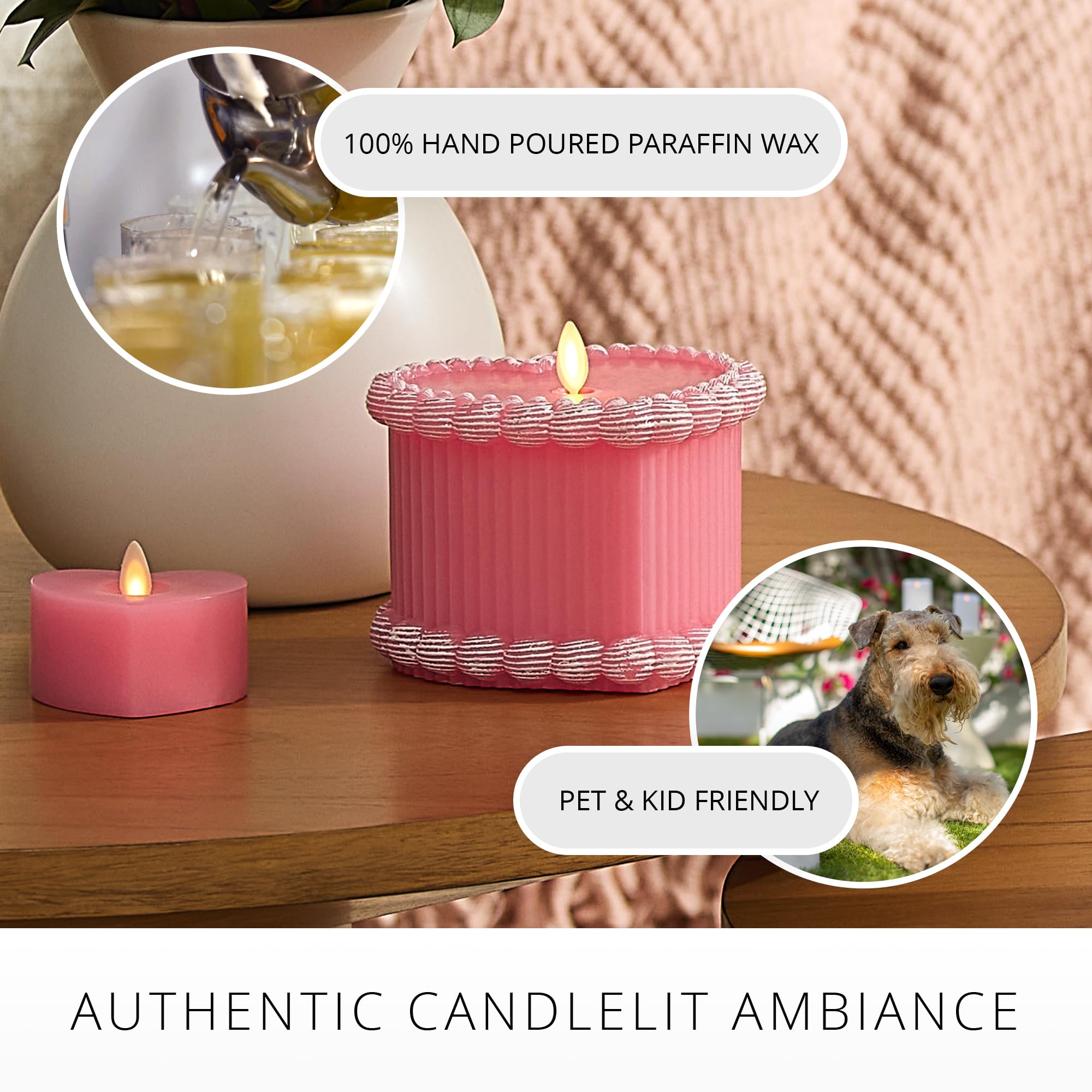 Luminara timer function lights automatically at set times for ease.