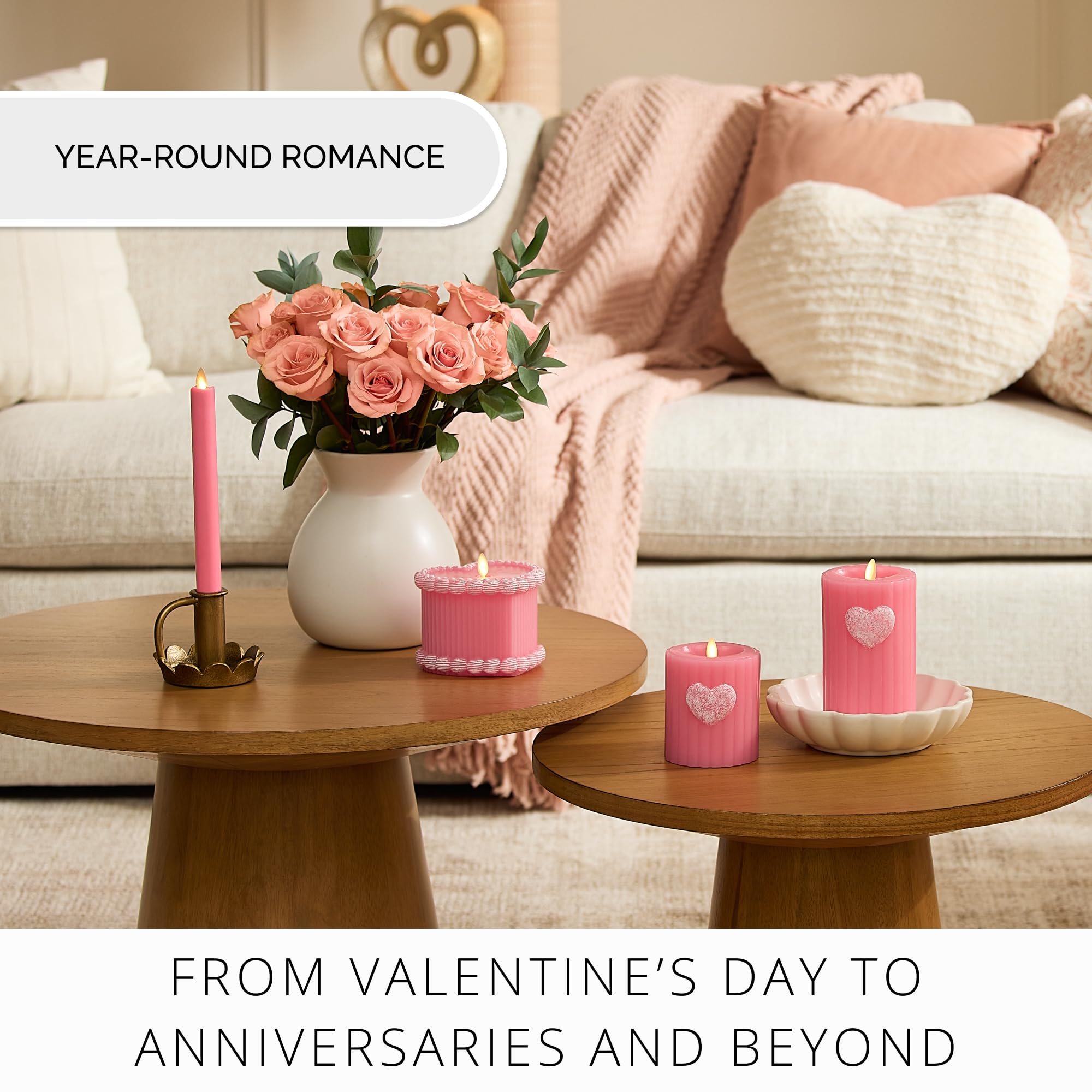 Luminara Valentine's table centerpiece creates elegant romantic decor for celebration.
