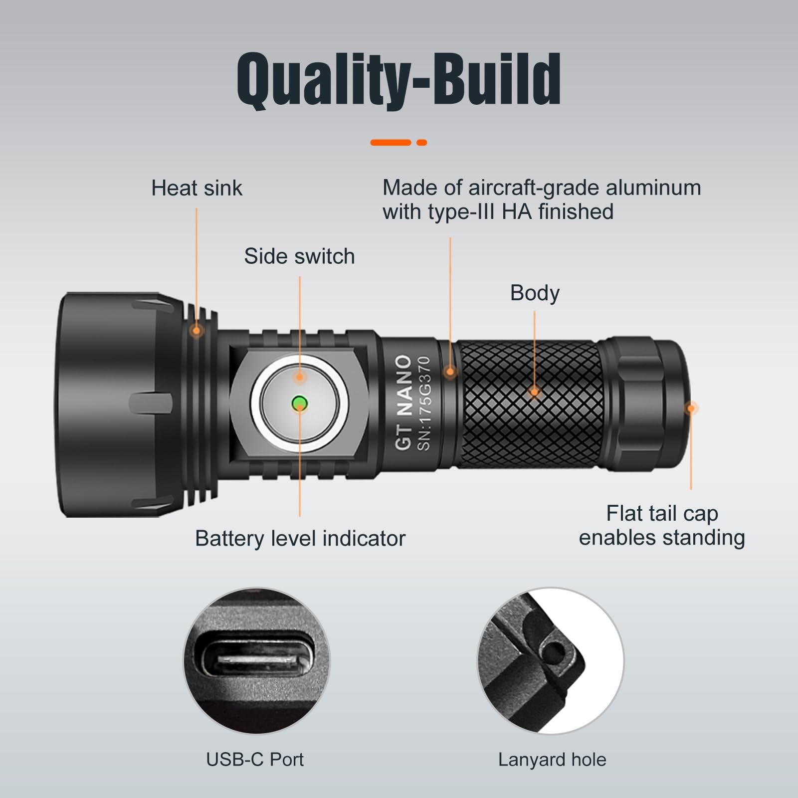 Lumintop GT Nano beam distance 300 m for long-range illumination.