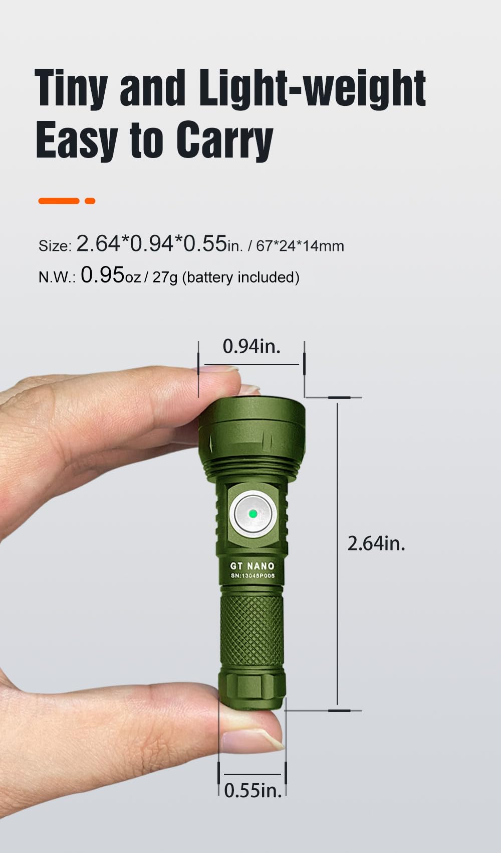 Lumintop GT Nano USB-C charging port enables quick recharging.