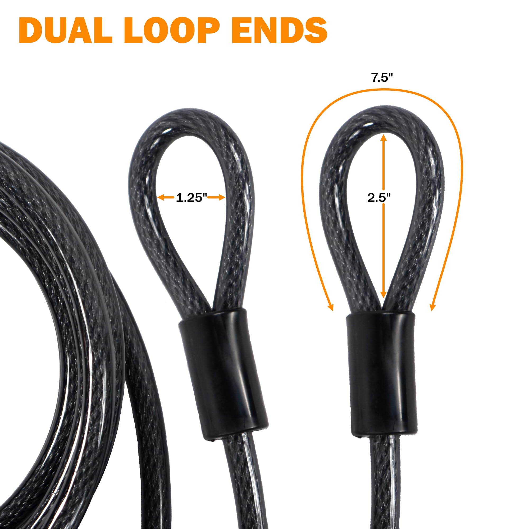Lumintrail tool and lawn equipment secured with vinyl-coated cable