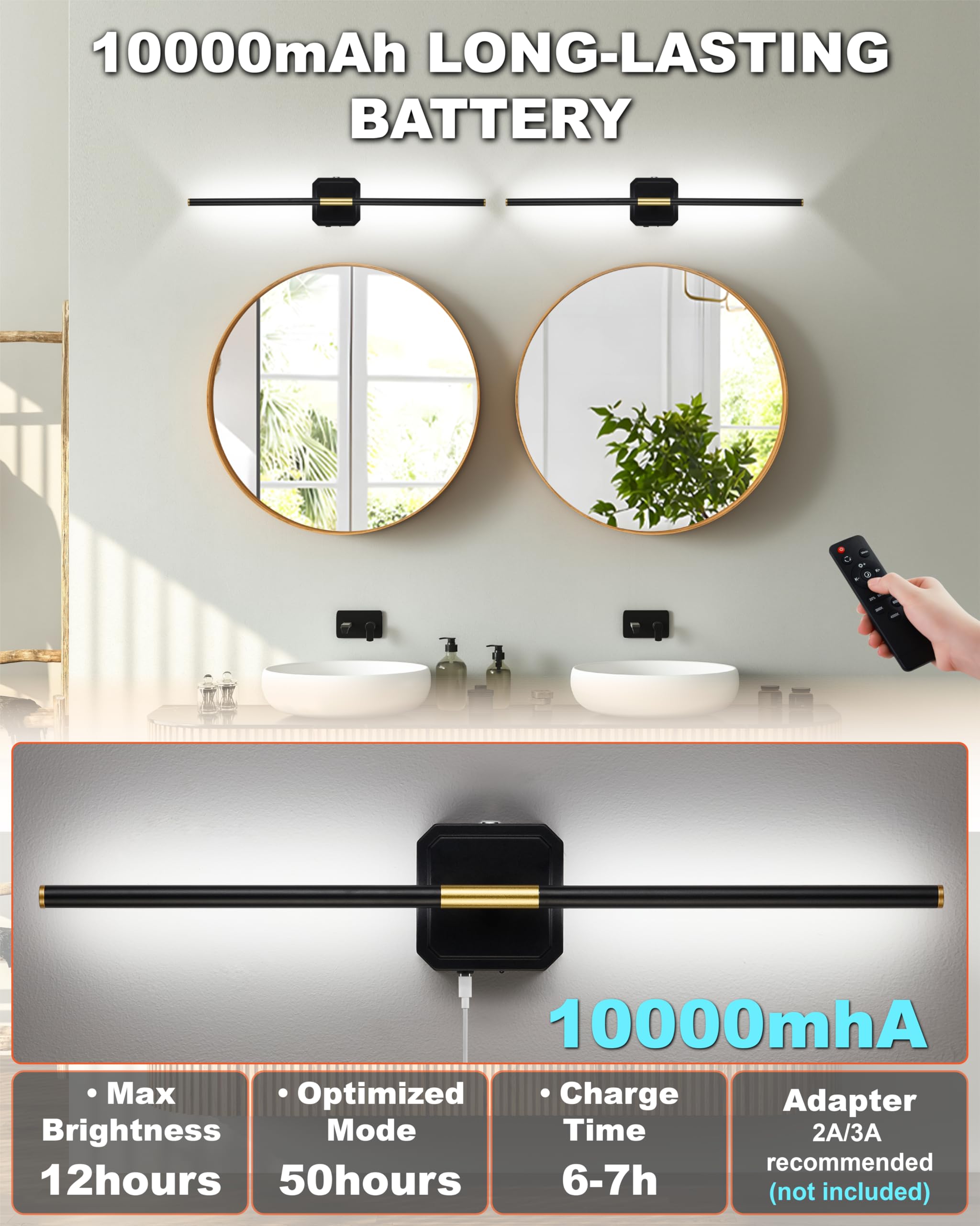 LUMINZENLUX battery wall sconce in matte black adds modern flair to any wall.