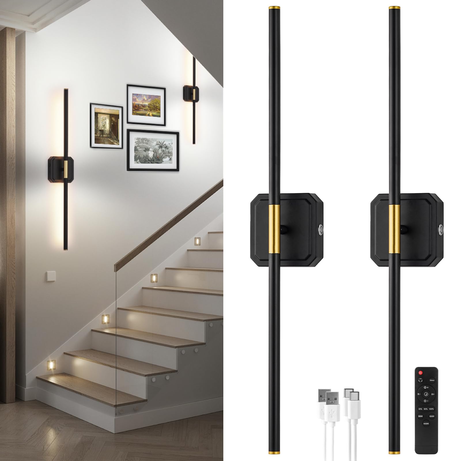 LUMINZENLUX battery wall sconce set two offers wireless lighting for versatile spaces.