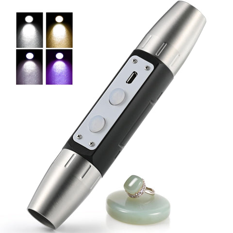Lumirio Gemstones UV Flashlight front view with dual-head design for quick gemstone inspection