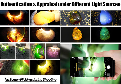 Lumirio Gemstones UV Flashlight in-use on gemstones for quick testing