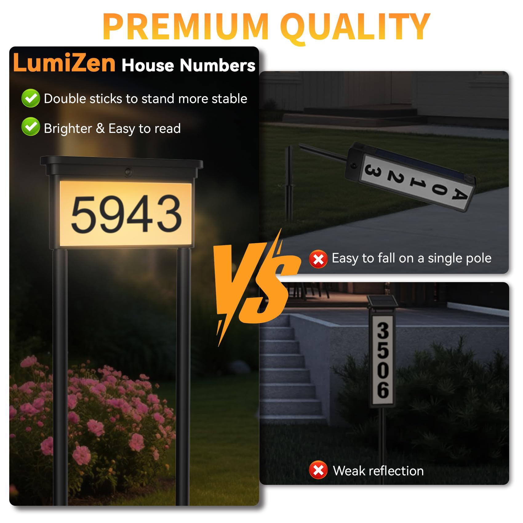 LumiZen address sign ground stake securing stable placement on lawn.