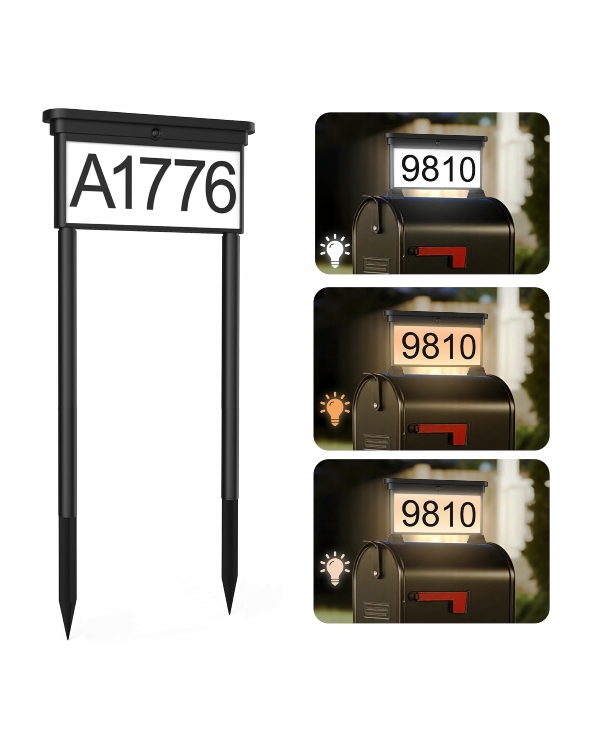 LumiZen dual sided solar address sign illuminates numbers for night visibility.