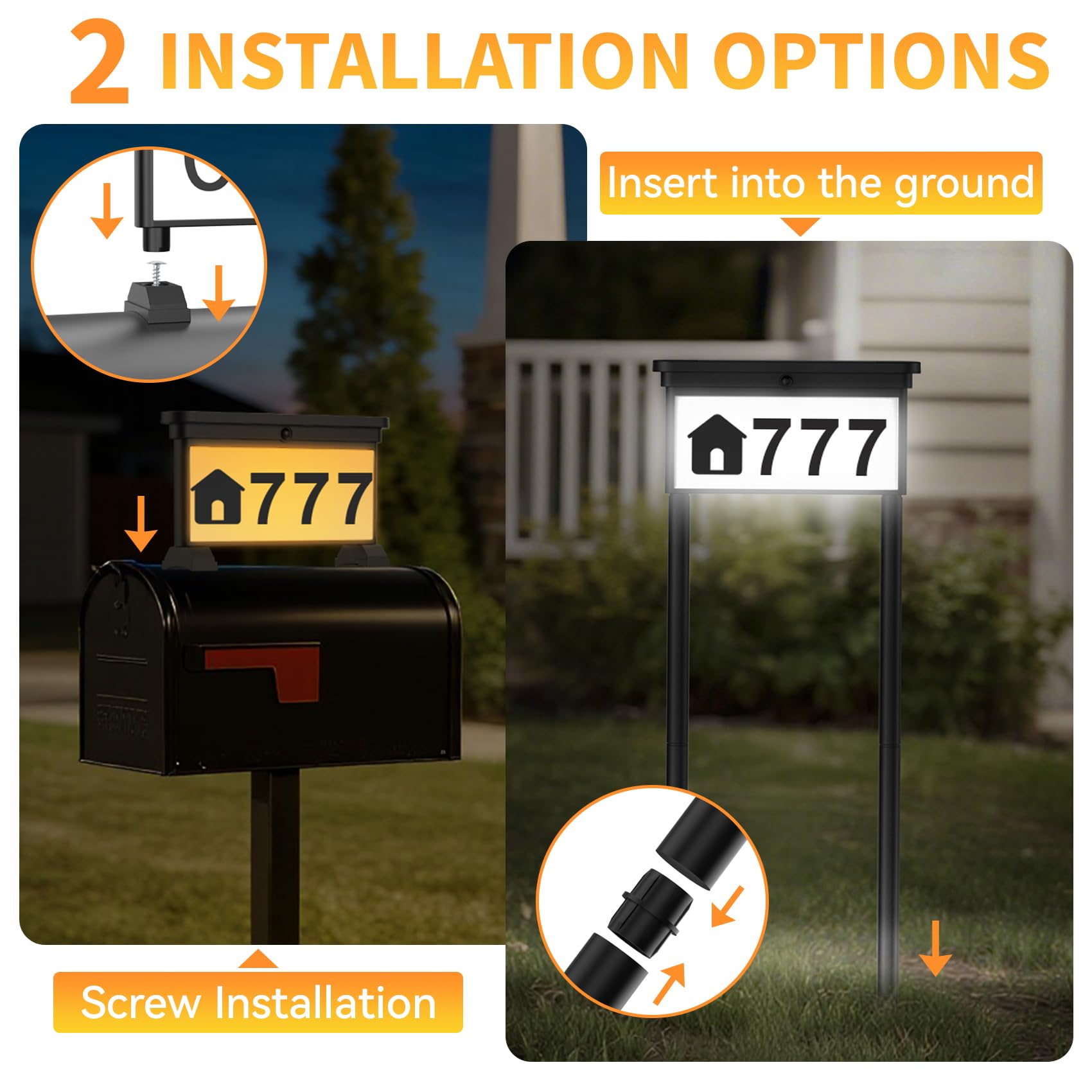 LumiZen solar address sign wall-mount option for compact exterior spaces.