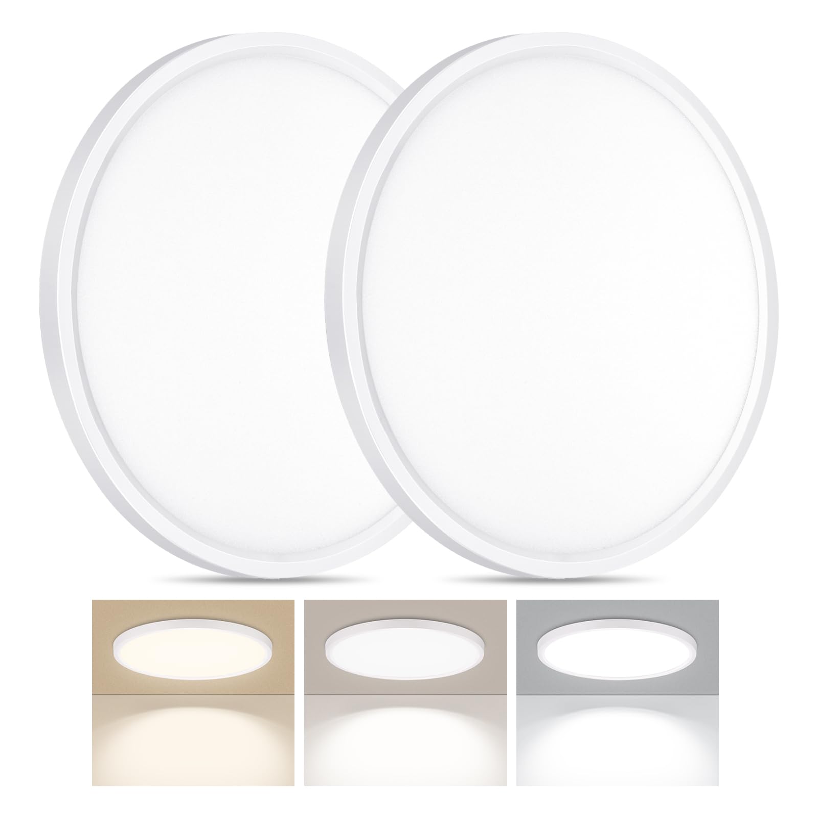 LUMLLSAJI 2-pack LED flush mount ceiling light in 12-inch size for bedrooms and kitchens.