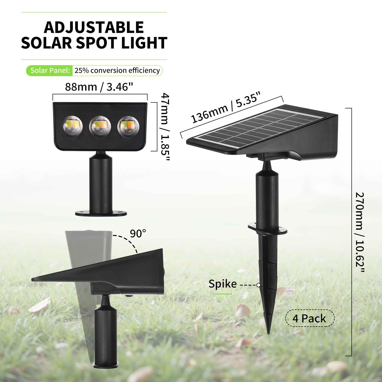 LUMLLSAJI Solar Spotlight panel-focused, high-efficiency design powers overnight illumination.
