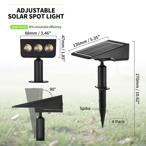 LUMLLSAJI Solar Spotlight panel-focused, high-efficiency design powers overnight illumination.