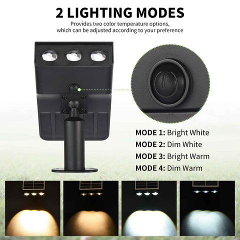 LUMLLSAJI Solar Spotlight warm-cool light delivers versatile outdoor ambiance.