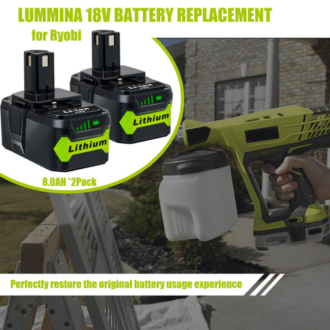 Lummina 8Ah Ryobi battery with LED indicators showing charge level.