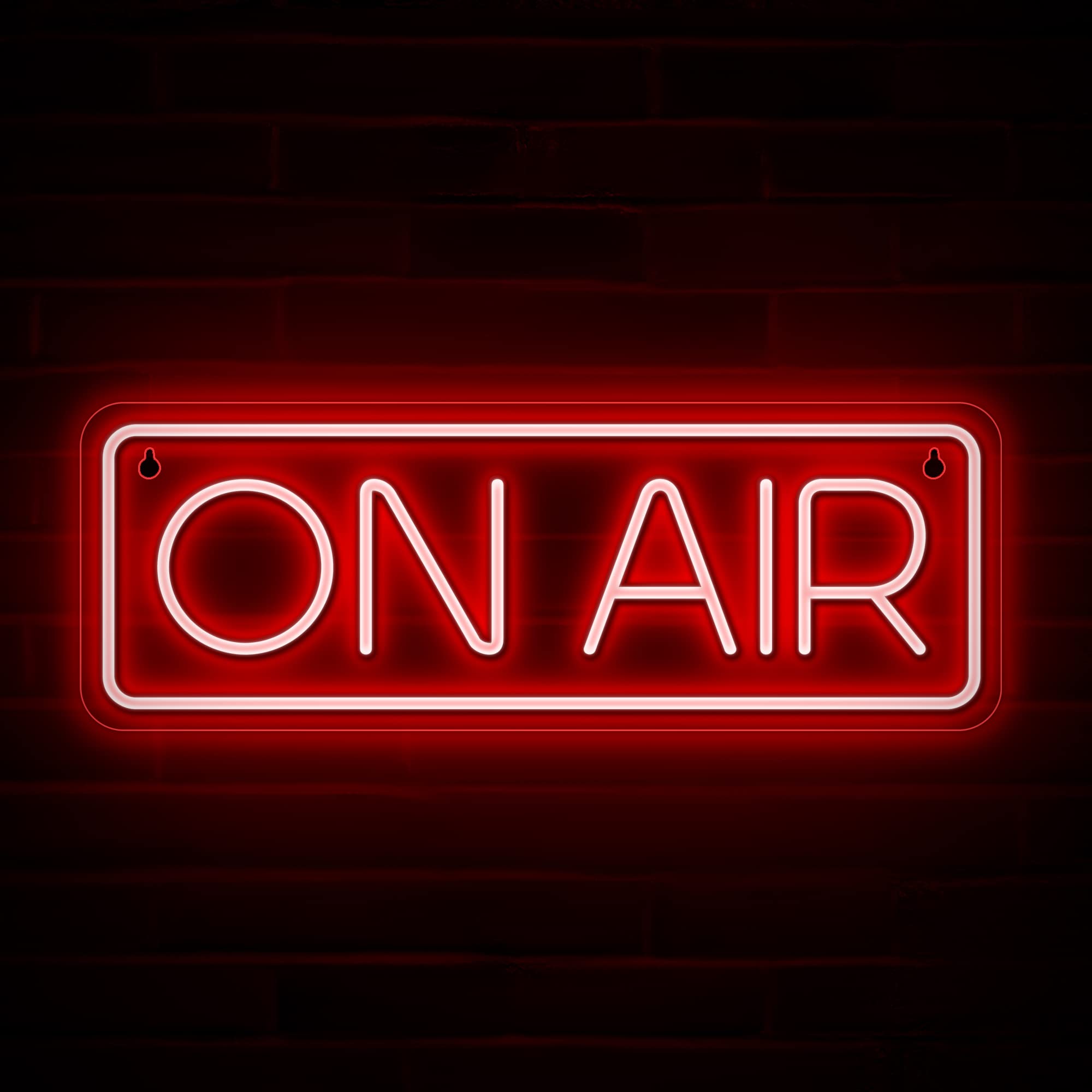 Lumoonosity On Air neon sign front view glowing red to elevate streaming backgrounds